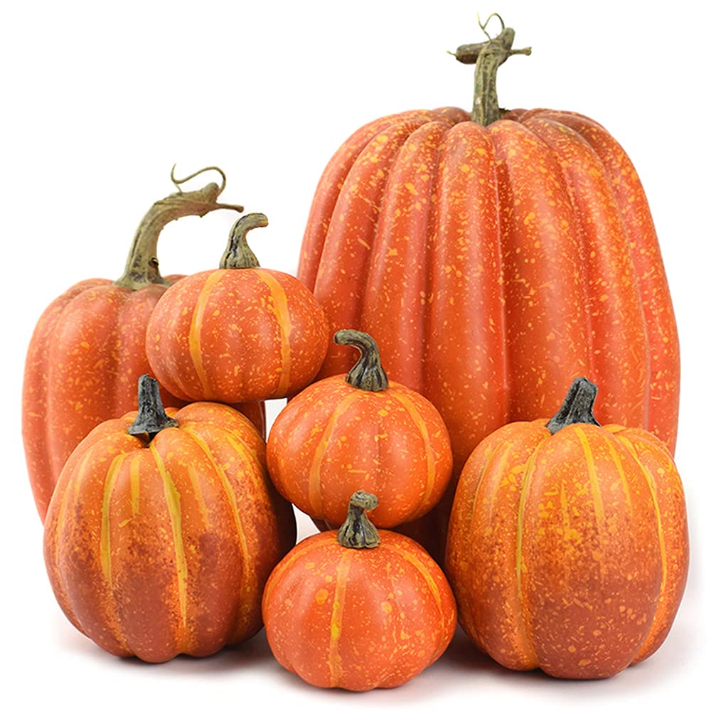 OTMVicor 7Pcs Artificial Pumpkin, Fake Pumpkin, Autumn Decoration for Thanksgiving Halloween Christmas