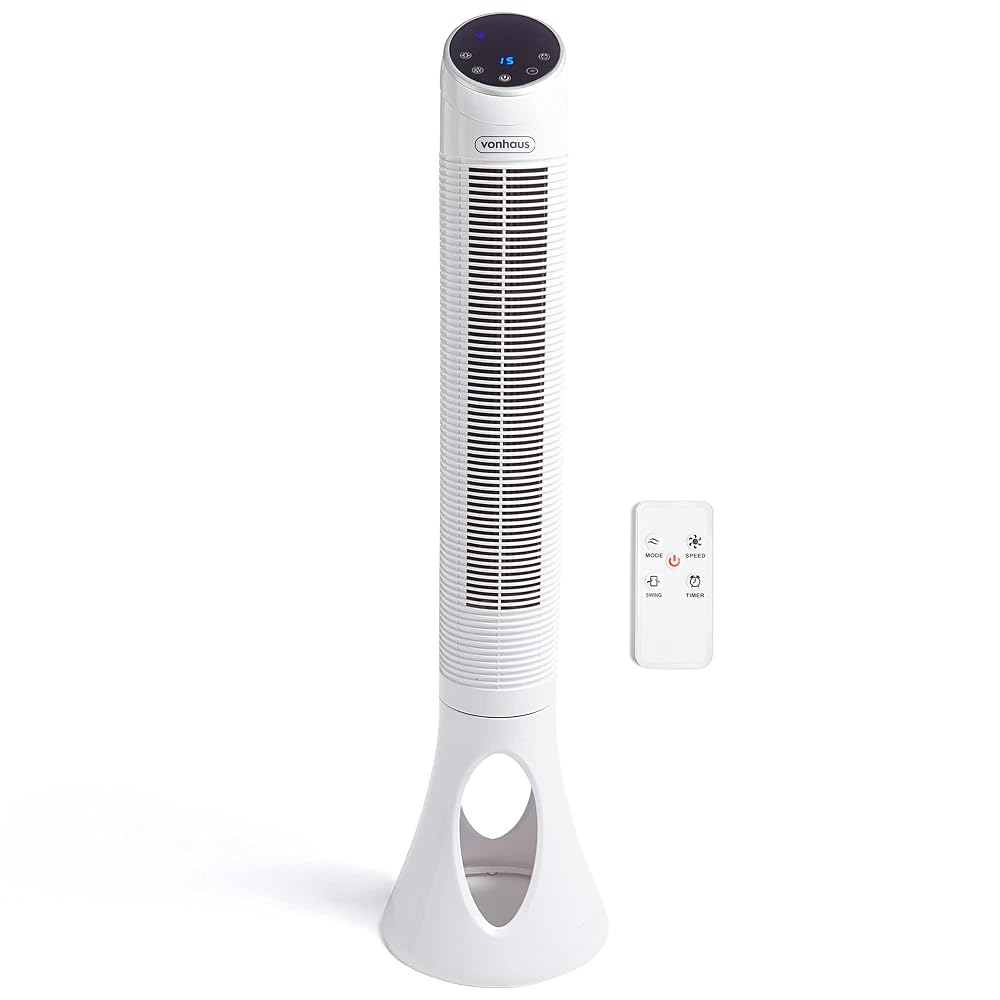 VonHaus 40" Tower Fan with Remote Control, Oscillating, 3 Breeze Speeds, 2 Year Warranty