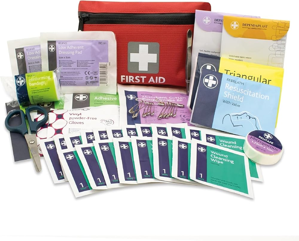 Lewis-Plast Premium 92 Piece First Aid Kit — Safety Essentials for Travel, Car, Home, Camping, Work, Hiking & Holiday, Red, Small
