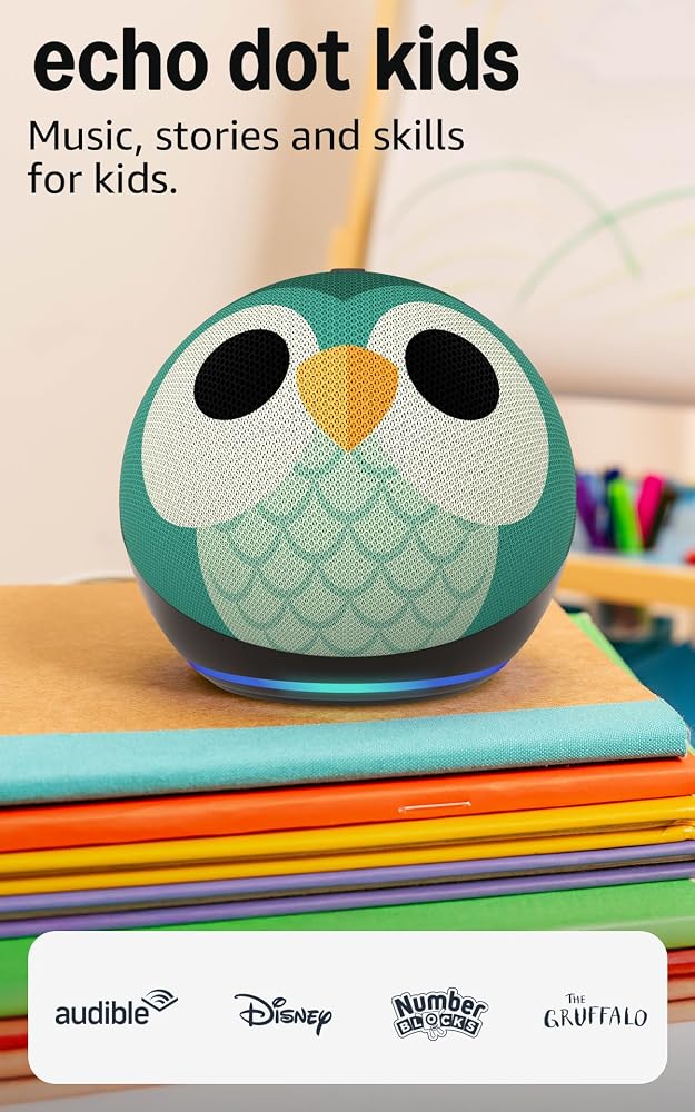 Echo Dot Kids (Newest Gen), Wi-Fi and Bluetooth Smart Speaker with Parental Controls, Owl