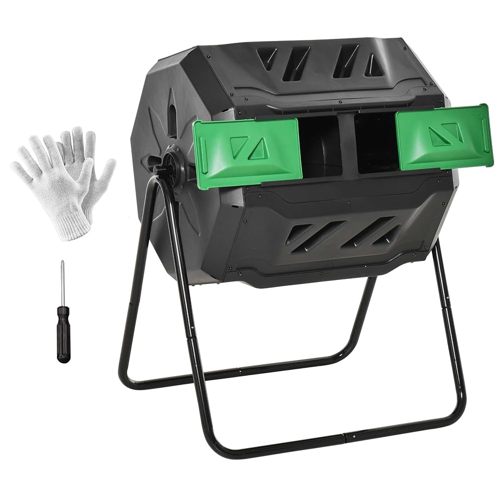 Outsunny 160L Tumbling Compost Bin, Dual Chamber, 360° Rotating