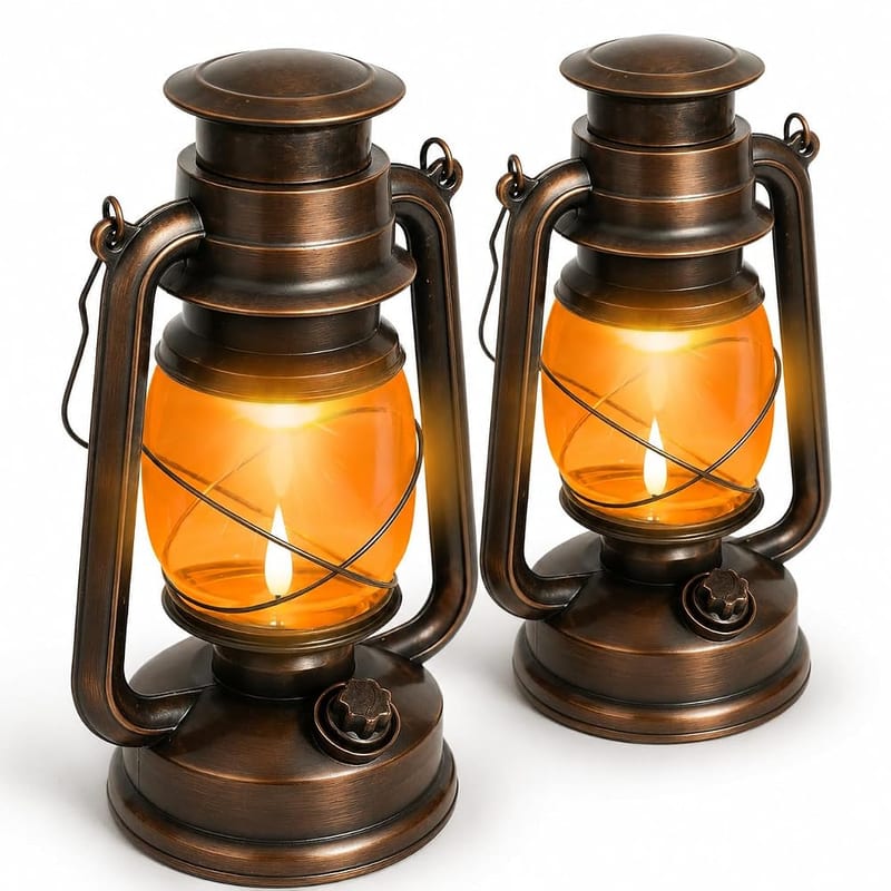 LED Vintage Lantern, Battery Operated, 2 Dimmable Light Modes, IP44 and Heat Resistant, Decoration for Garden, Terrace, Camping