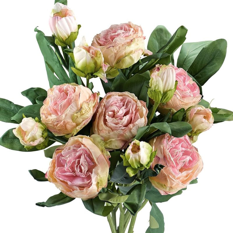 FiveSeasonStuff Vintage Rustic Blush Pink Peonies Artificial Silk Flowers Arrangement with 6 Stems, Wedding Bridesmaids Bouquet