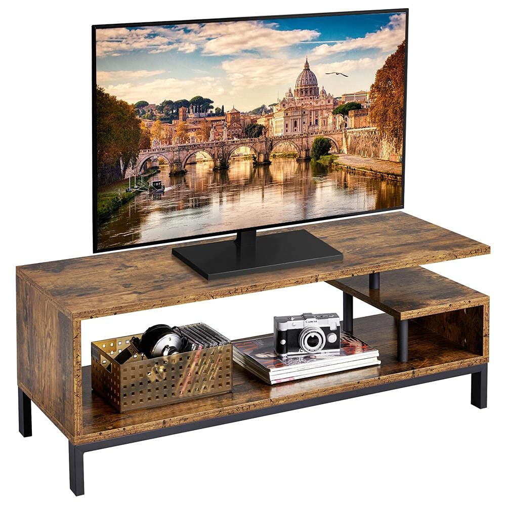 Yaheetech Industrial Style TV Stand with Open Storage Shelf and Steel Frame