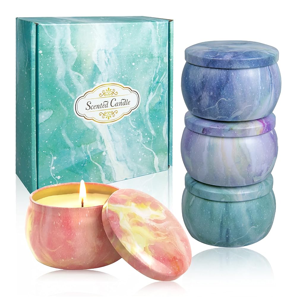 Scented Candles Home Gift Set, Aromatherapy Candles 4 Cans, 100% Natural Soy Wax 4.4oz