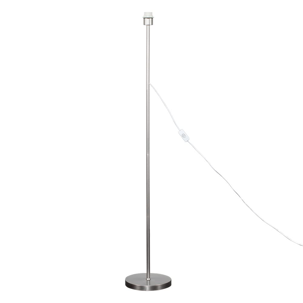 MiniSun Modern Standard Floor Lamp Base, Brushed Chrome Metal Finish, Bulb Included