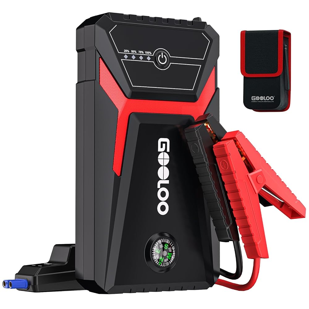GOOLOO GE1500 Jump Starter Power Pack for 6.0L Gas / 4.0L Diesel 12V Cars, Booster, Smart Safe Clamps, LED Torch, Portable Roadside Kit