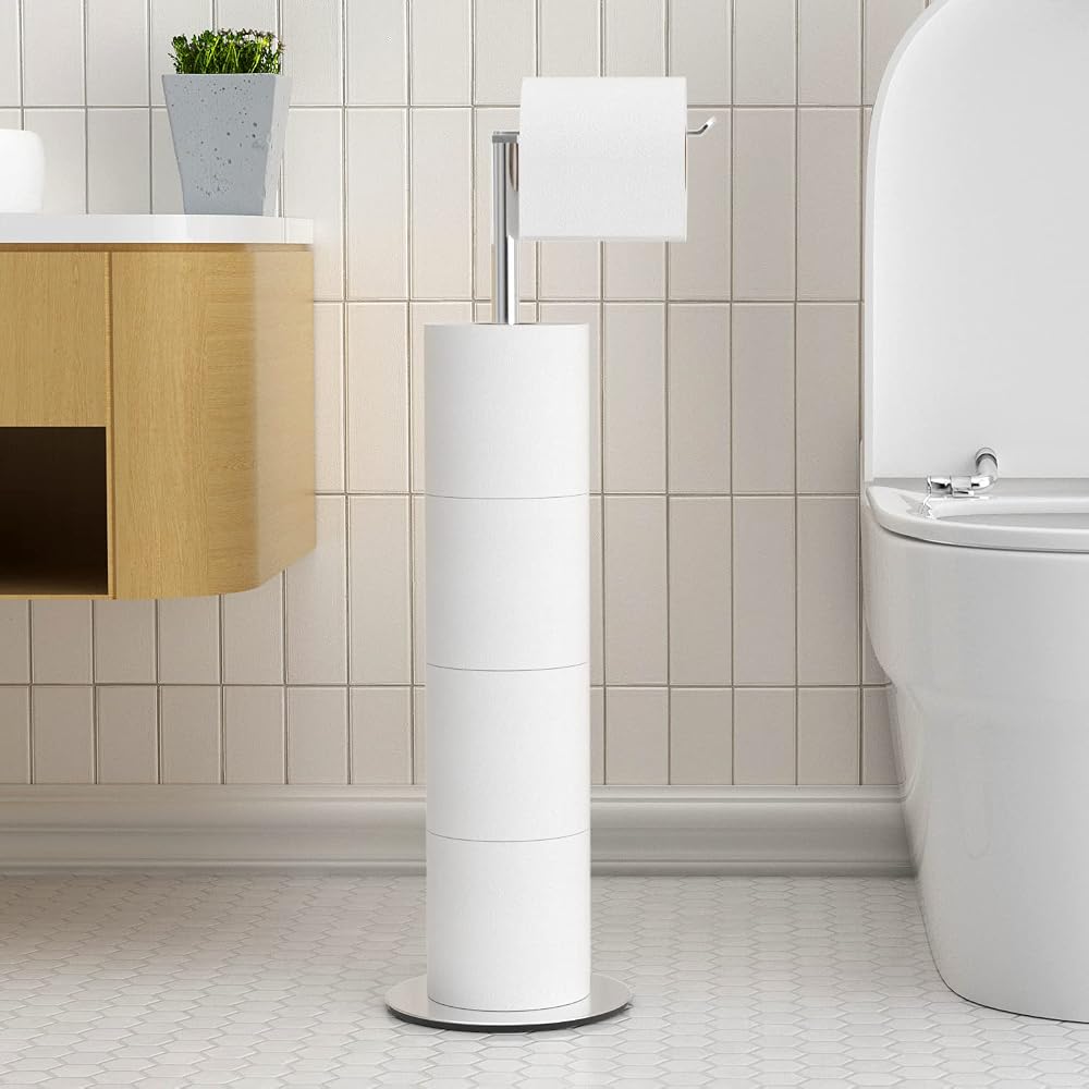 Freestanding Toilet Roll Holder for Bathroom, Stainless Steel Toilet Roll Storage Stand