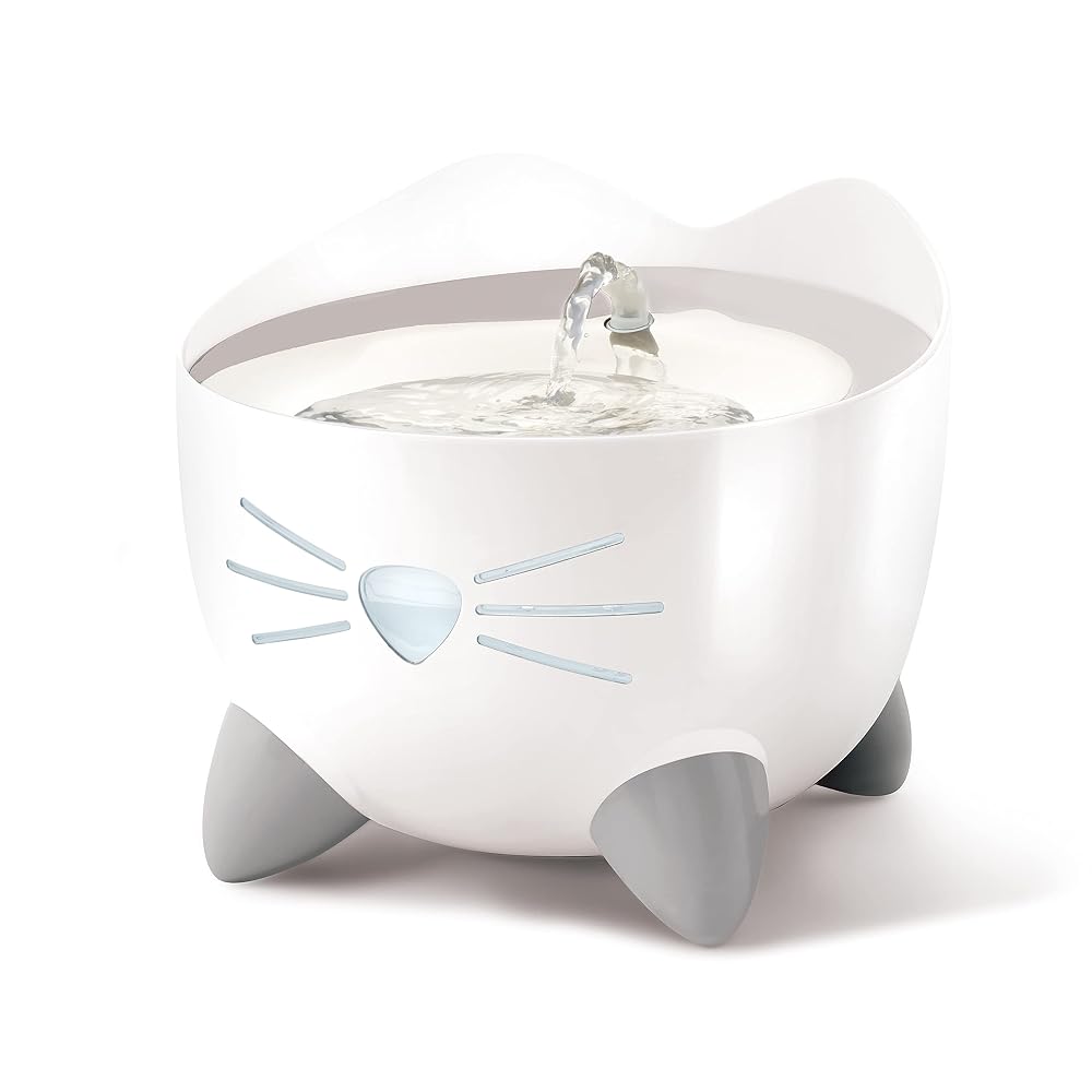 Catit PIXI Stainless Steel Drinking Water Fountain for Cats, with Triple Action Carbon Filter and LED Nightlight