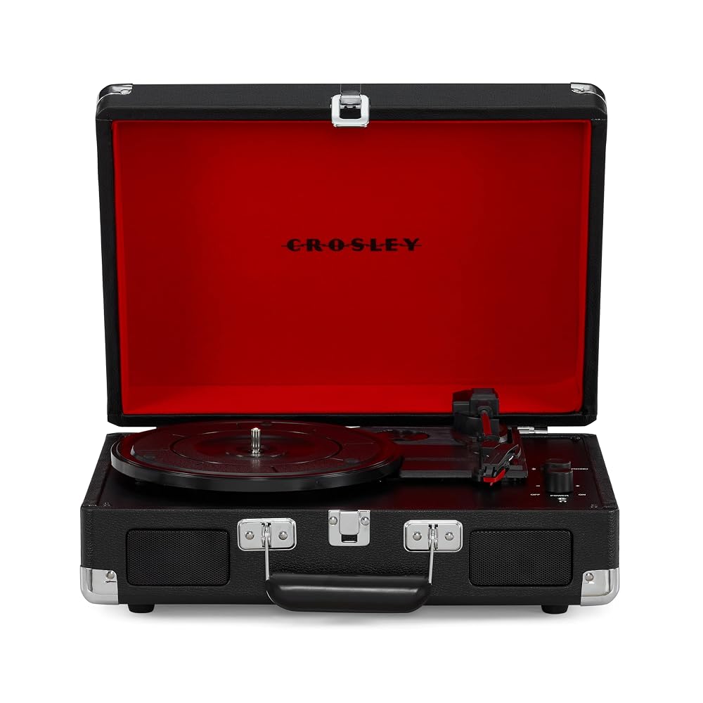 Crosley Cruiser Plus Portable Turntable, Bluetooth Record Player, Black, 3-Speed Suitcase Vinyl Player with Built-In Stereo Speakers