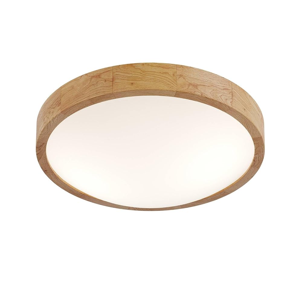 Lamkur Simple Flush Ceiling Light, Oak Finish, 2x E27