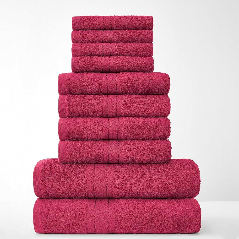 10 Piece Towel Bale Set, 100% Pure Egyptian Cotton, Premium Hotel Quality, 500GSM, 4 Face, 4 Hand, 2 Bath Towels, Deep Red
