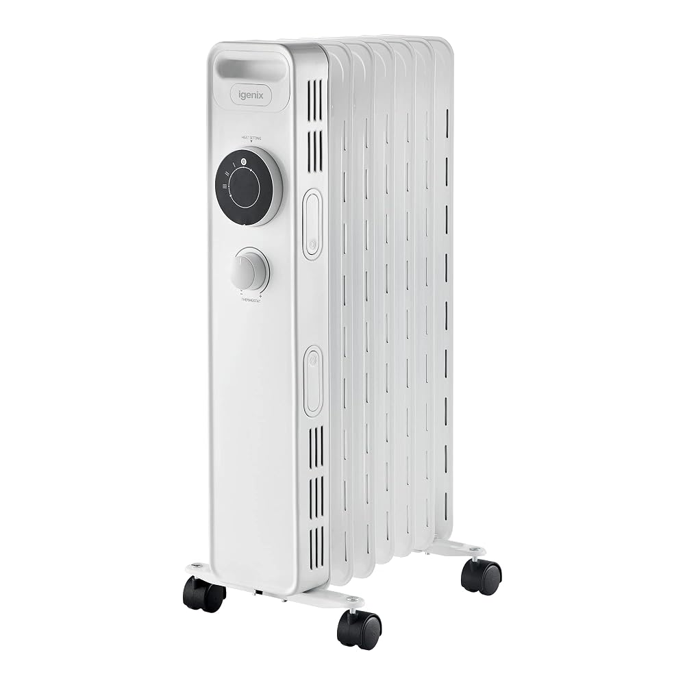 Igenix IG2615 Oil Filled Radiator, 1.5kW 7 Fin Electric Heater with 3 Heat Settings & Overheat Protection