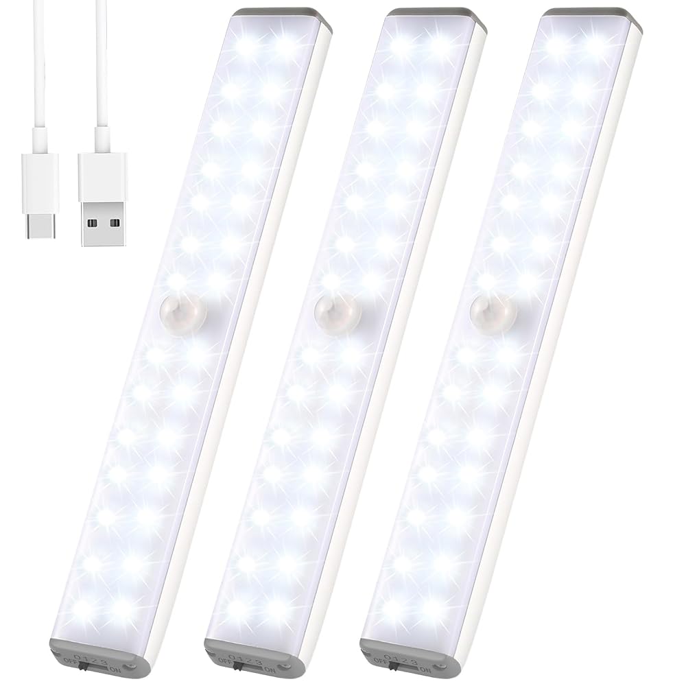 Homelife Under Cupboard Lights, Motion Sensor Lights Indoor 28 LED Closet Type-C Wireless Kitchen Light, Rechargeable Battery Powered Stick On