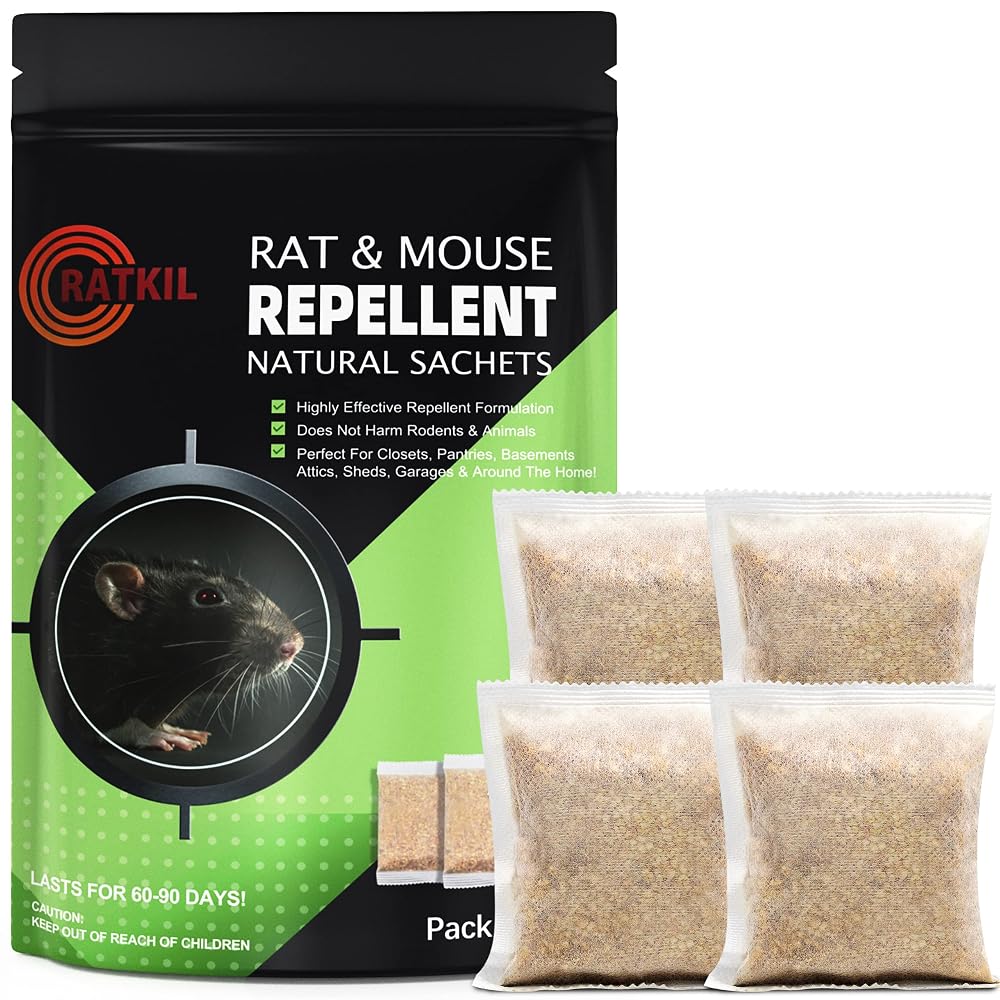 RatKil Rat & Mouse Repellent Sachets - High Strength, All Natural Peppermint Oil Sachets for Rodent Control | Lasts 60-90 Days | Covers Approx 150-200sqm (Pack of 4)