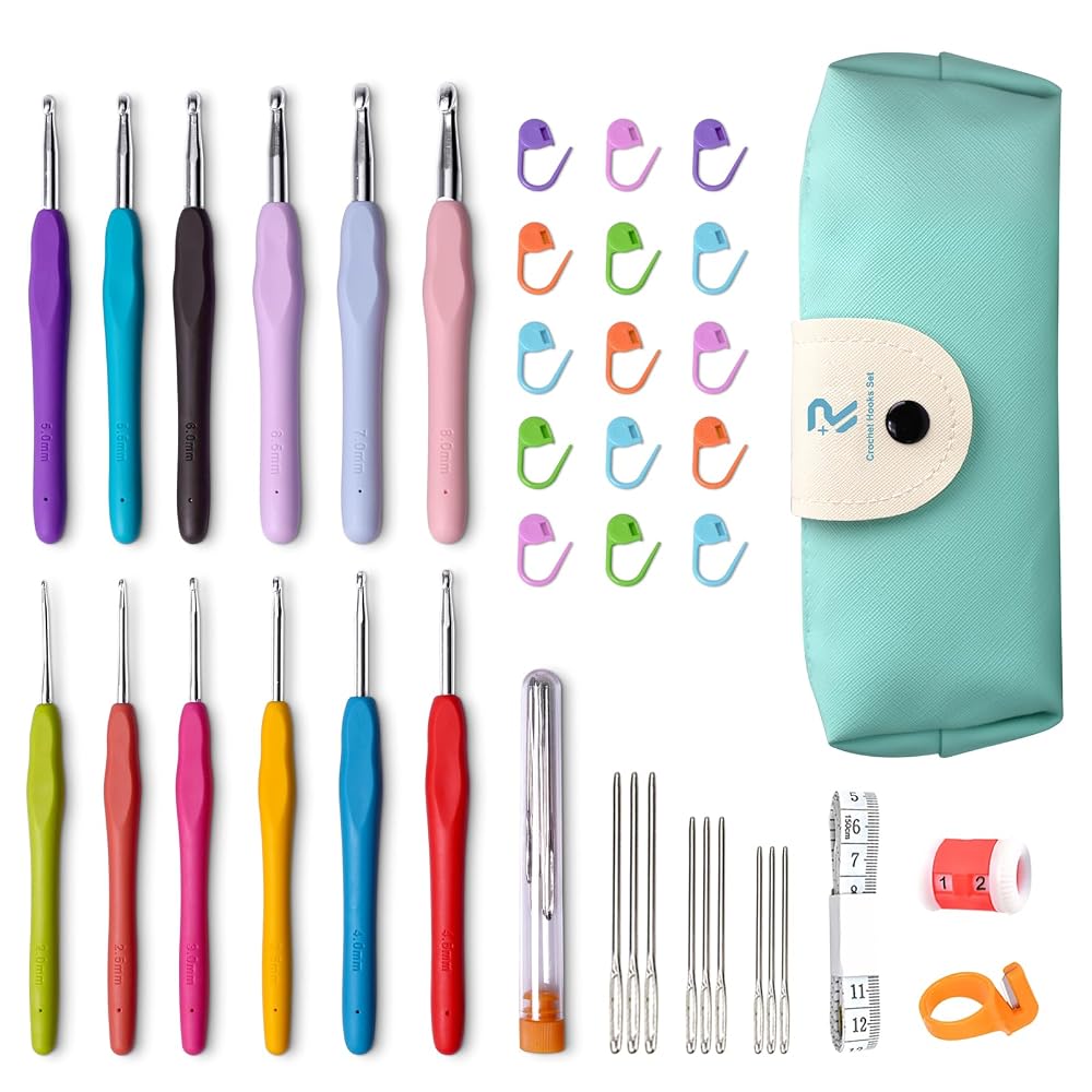 RealPlus Crochet Hooks Set, 12 Pieces Ergonomic Soft Grip Handles, 2mm-8mm