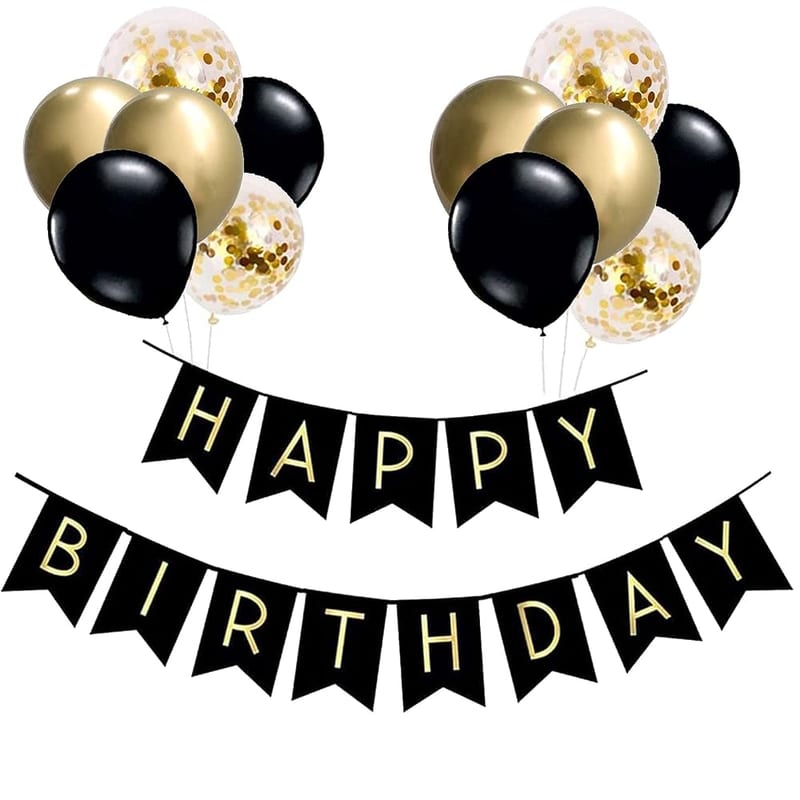 Black Gold Happy Birthday Banner — Perfect for Party Decorations