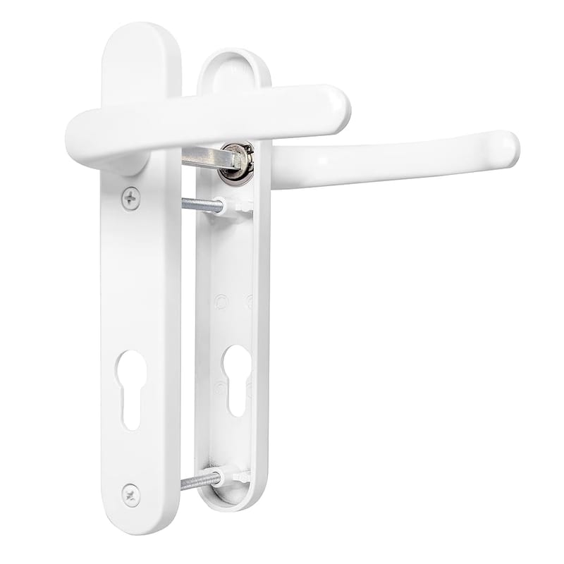 UPVC Door Handles Set - White - Lever/Lever - 92mm PZ (Centres) - 122mm Screw to Screw - Backplate 212mm X 34mm - White Replacement - PVC Door Handle