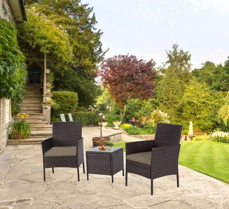 GOODS EMPORIUM Rattan Bistro Garden Furniture Set - 3 Piece Chairs & Table, 2 Seater