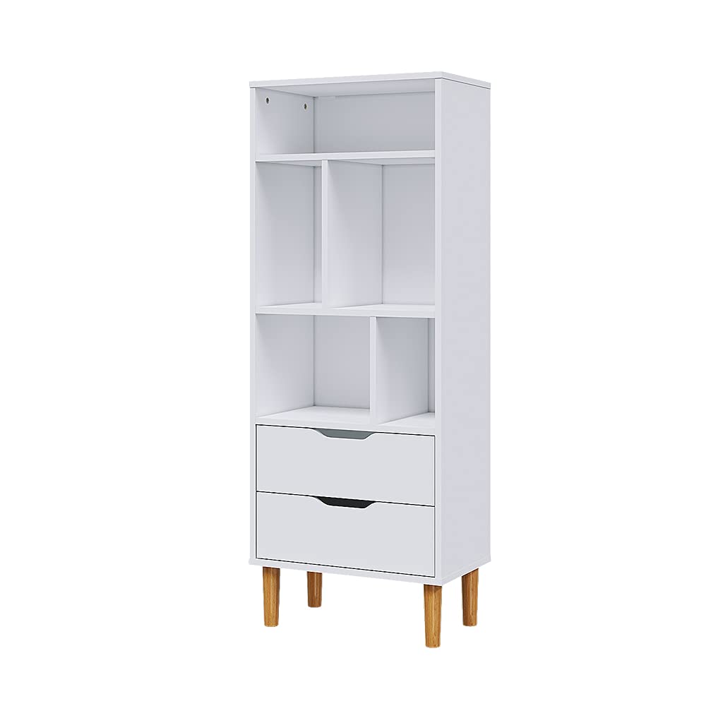 Panana Bookcase Sideboard, 5/6 Cubes Free Standing Bookshelf with Drawer