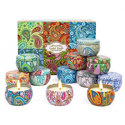 Dsclavacy 12Pcs Natural Soy Wax Travel Tin Candles Gift Set