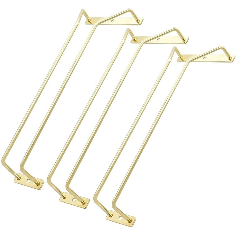 zoohot 12-Inch Gold Wine Glass Rack, Under Cabinet Wine Glass Holder Stainless Steel Stemware Rack, Set of 3