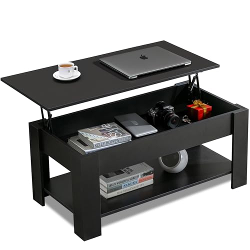 Coffee Table with Storage, Lift Up Top, Wooden Hidden Storage Shelf