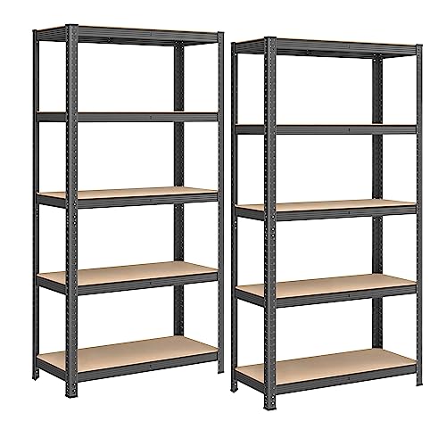 Songmics GLR040G02 Set of 2 Heavy Duty Shelving Units, Steel Shelving Unit, 5 Shelves, Screwless for Garage, Warehouse, Utility Room, Load Capacity 875 kg, 40 x 90 x 180 cm, Dove Grey