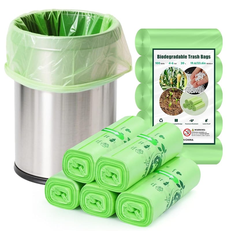 100 Count Food Waste Bags, 20L Biodegradable Bin Liners, Thick Compostable Bag for Household Trash in Kitchen, Home, Pet, Office