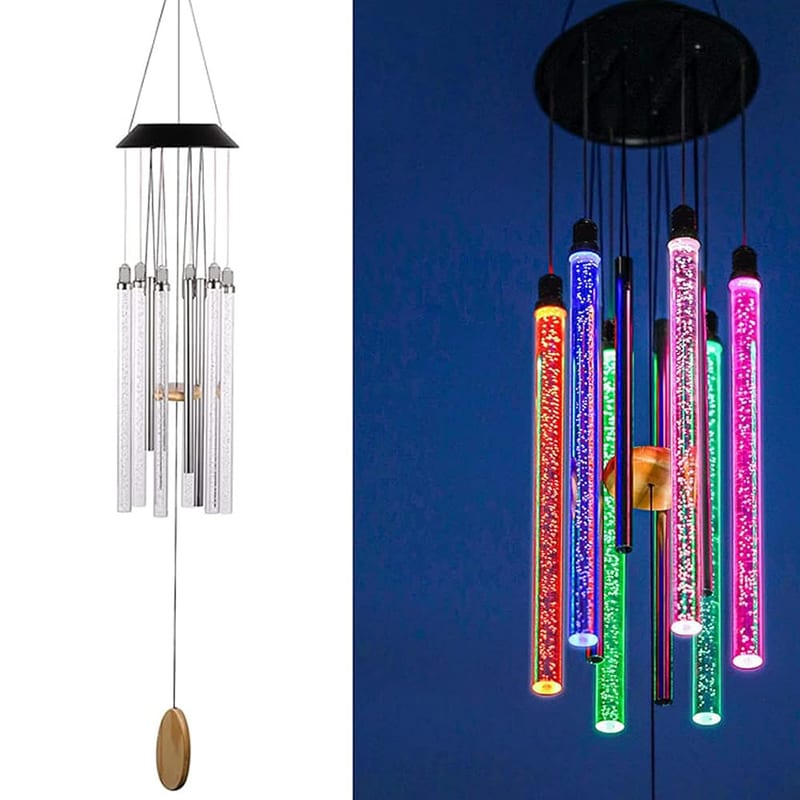 Solar Wind Chimes Outdoor, 6 LED Light Bars, Colour Changing, 32"