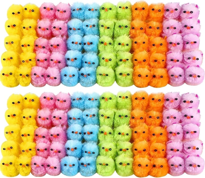 REDSTAR 60pc Coloured Fluffy Easter Chicks — Small Fluffy Chick Easter Decorations for Baskets, Crafts and Table Displays