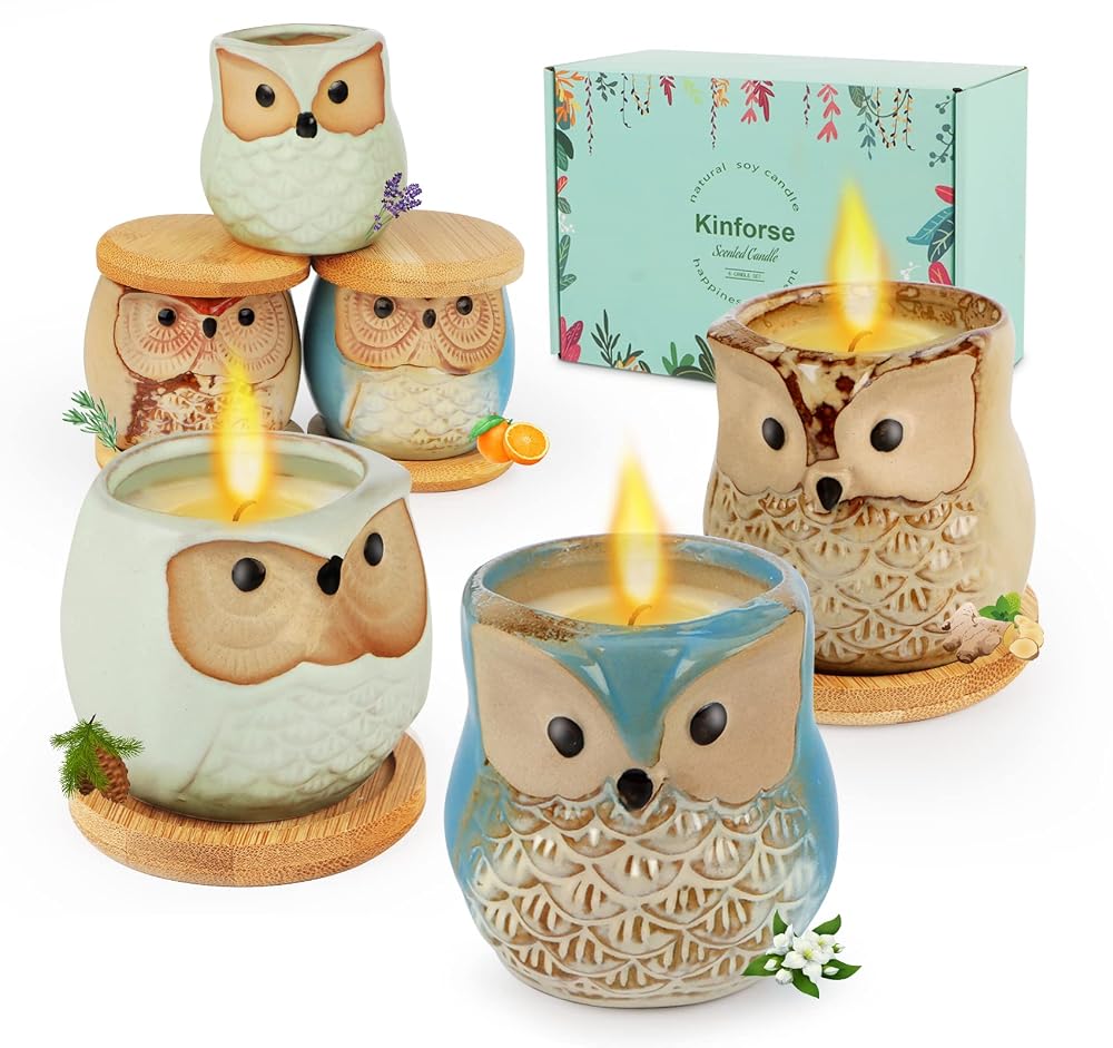 Kinforse Owl Gift Set Scented Candles, 6 Pack Scented Soy Candles
