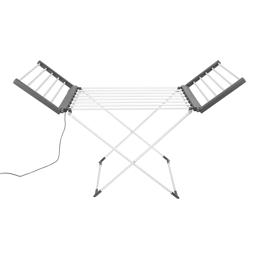 BLACK+DECKER BXAR0001GB Heated Clothes Airer, 18 Bars with 2 Heated Wings, 11.5m Drying Space