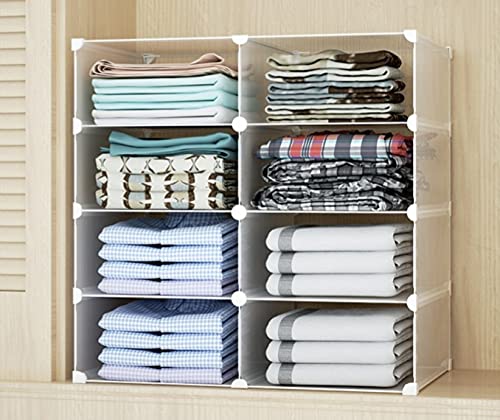 MYCEE Stackable Wardrobe Shelves, Wardrobe Organiser Shelves, Closet Organiser (1 Column, 4 Layers)