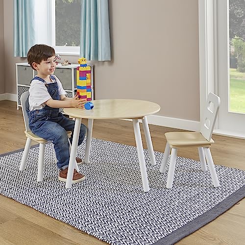 Liberty House Toys Wooden Table and Two Chair Set for Children, Engineered Wood, White and Pine