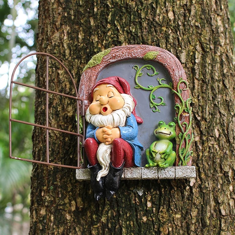 Meyas Garden Sculptures Statues Outdoor Decoration, Resin Gnome Statue Elf Tree Hugger, Garden Peeker Yard Art