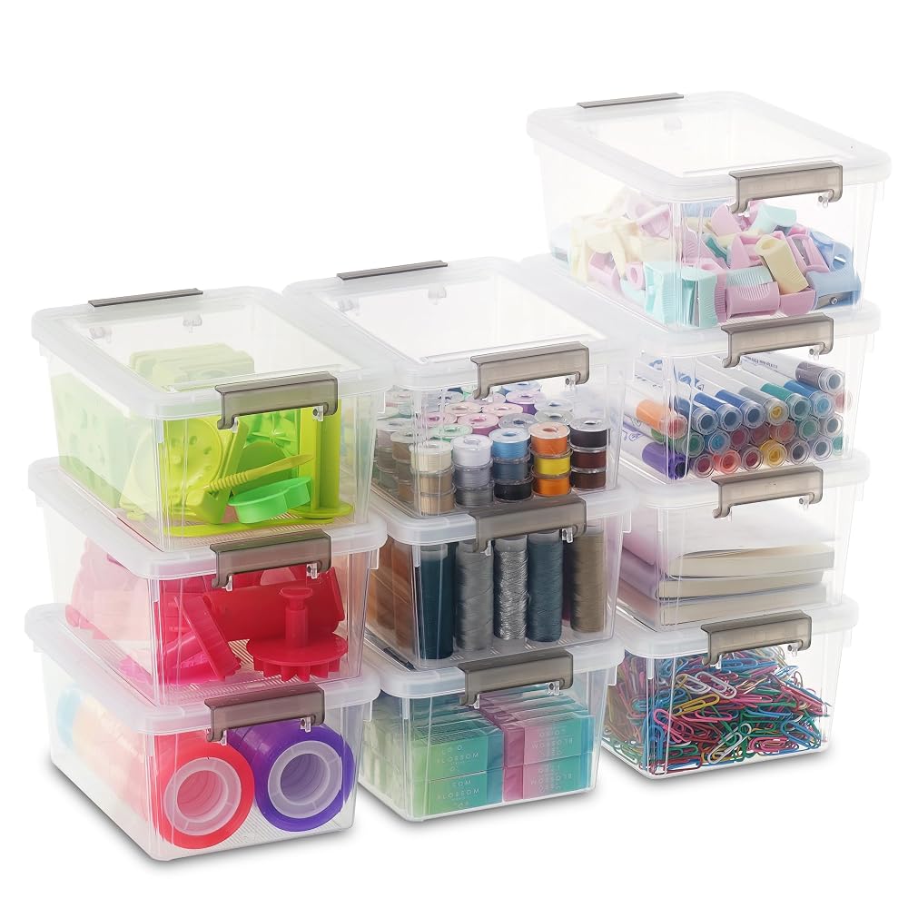 Citylife 10 Pack Storage Boxes with Lids, 1.25L Stackable Mini Bins