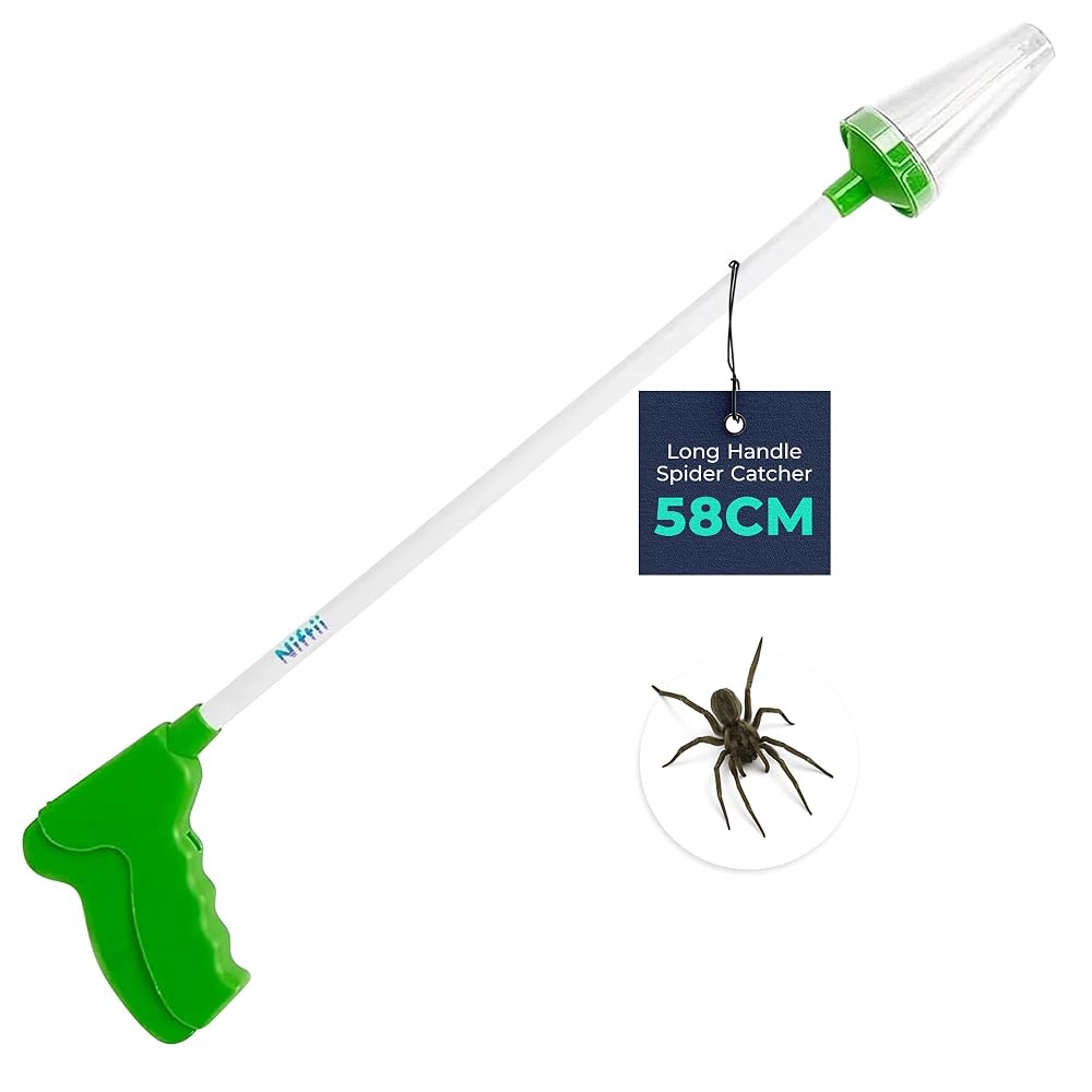 NIFTII Spider Catcher with Extra Long Handle - Insect Catcher Safely and Humanely Removes Spiders, Insects, Wasps, Bees and Moths