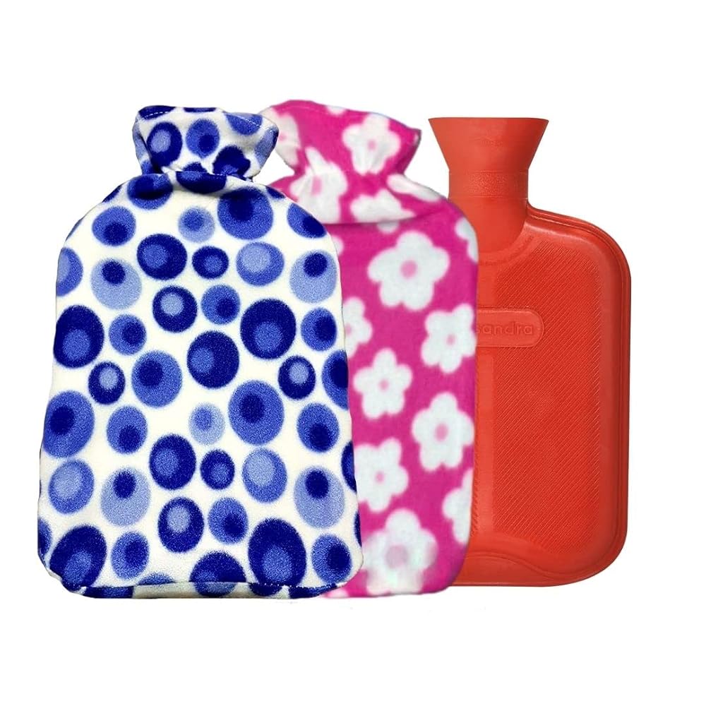 Hot Water Bottle with 2 Covers, Premium Classic Rubber, 2 Soft Fleece Covers, Large 2 Litre Capacity