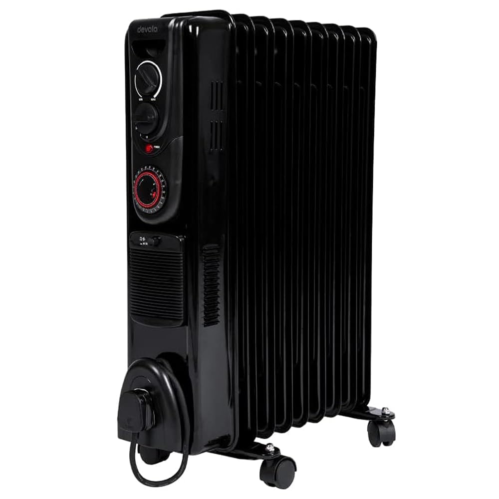 Devola 2500W 9 Fin Oil Filled Radiator with Turbo PTC Fan, 24 Hour Timer & Overheat Cut Off