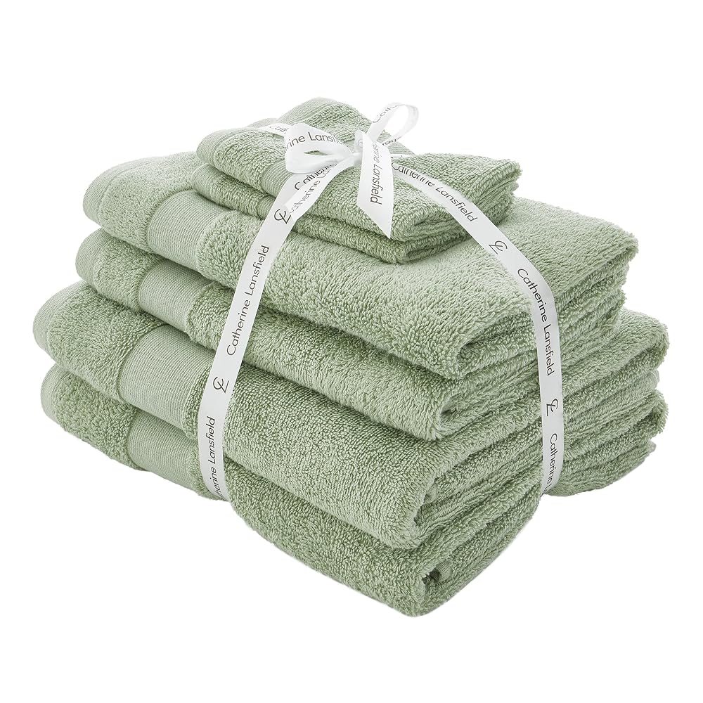 Catherine Lansfield Bathroom Anti-Bacterial 100% Cotton 6 Piece Towel Bale, Sage
