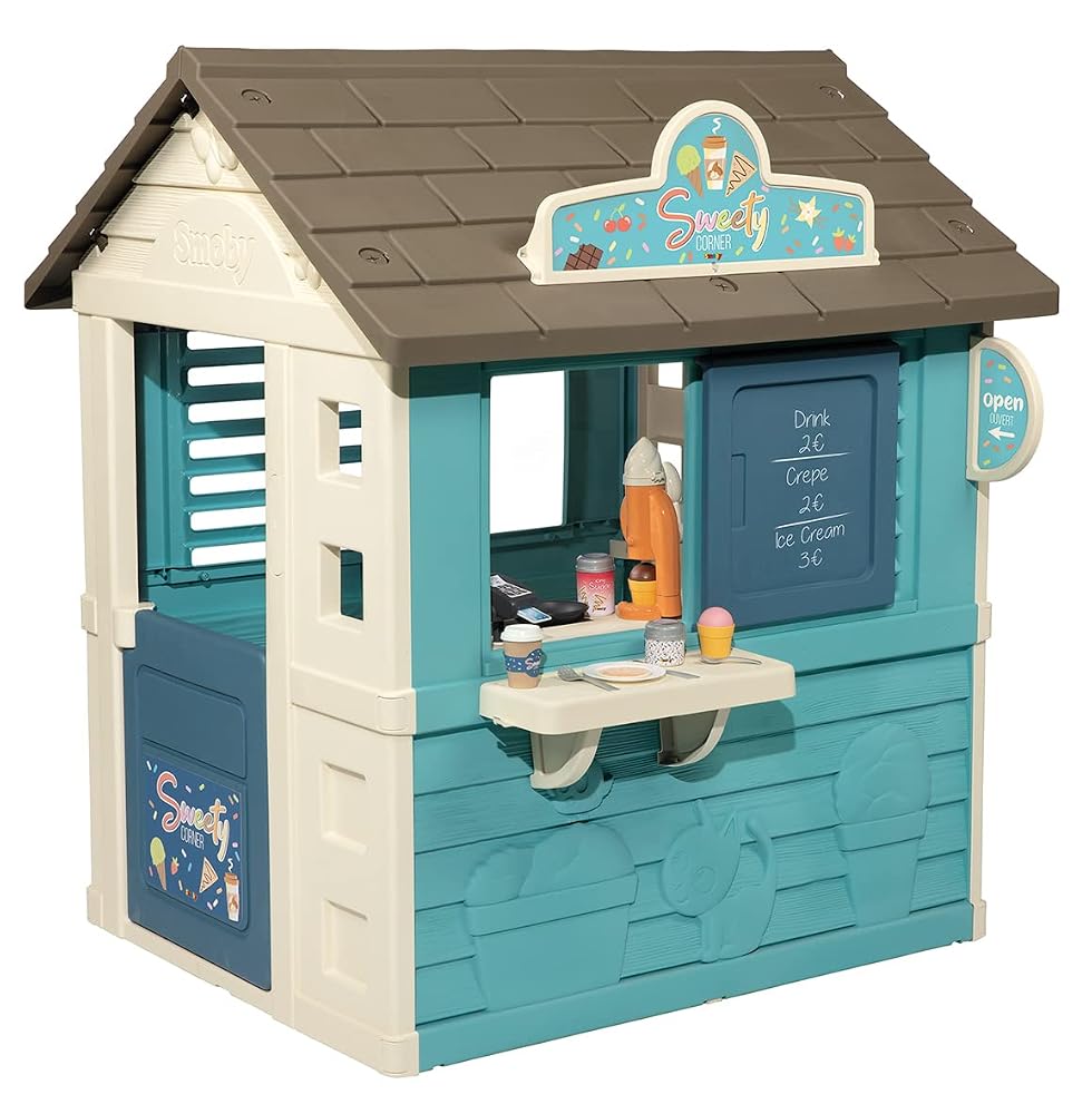 Smoby - Sweety Corner House - Children's Garden Cabin - Snack Theme - Ice Cream Machine - 18 Accessories - Recycled Material - From 2 Years Old - Made in France