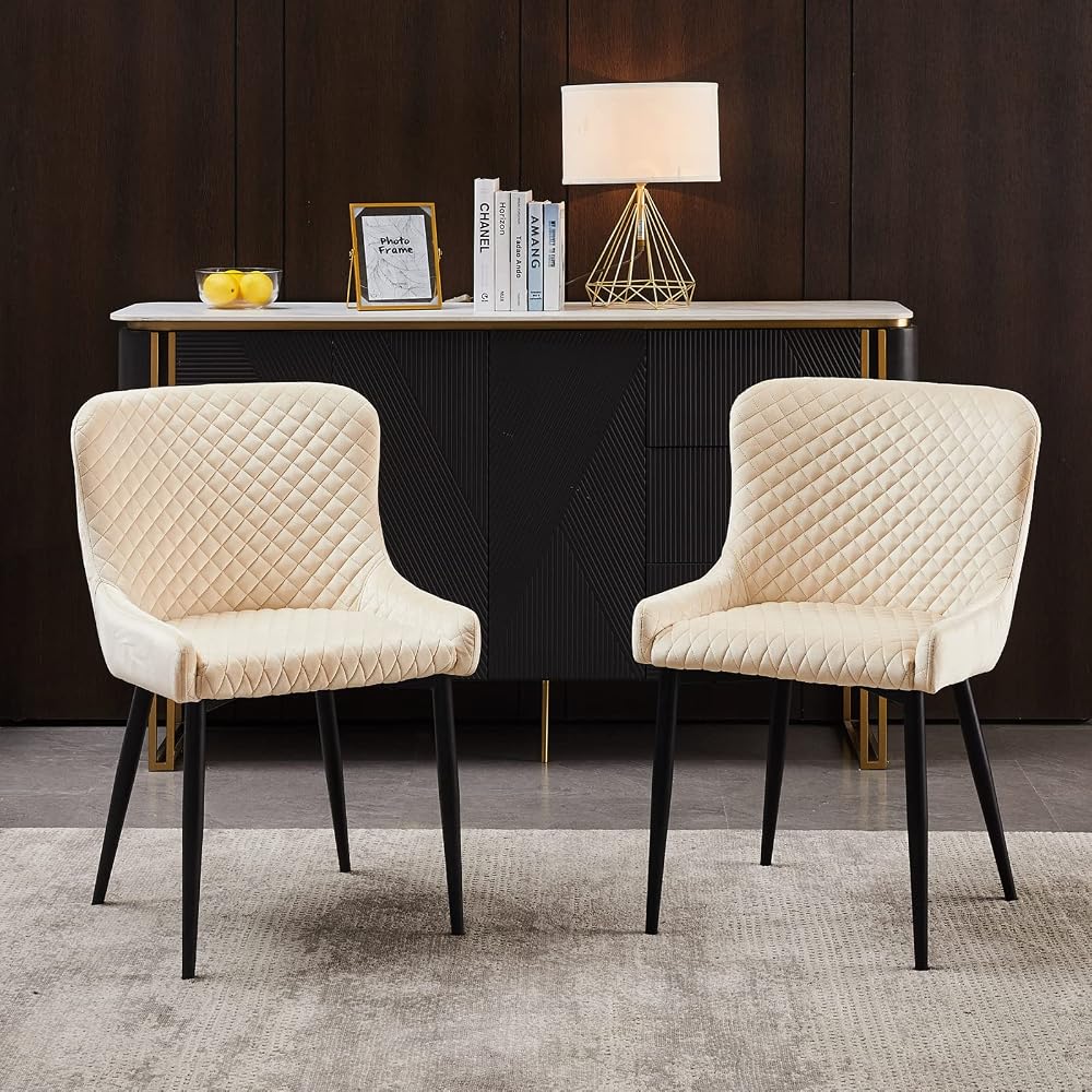 LEMROE Dining Chairs Set of 2, Velvet Upholstered with Padded Backrest