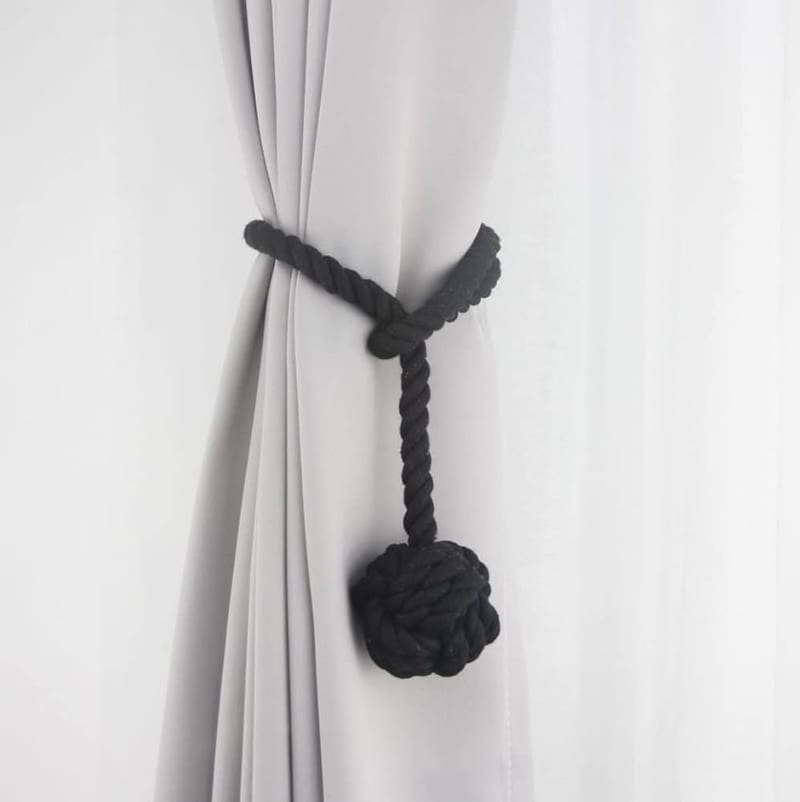 JQWUPUP Rustic Curtain Tiebacks - Outdoor Curtain Holdbacks Holders, Cotton Drape Tie Backs Rope for Curtains (Black, 2 Pack)