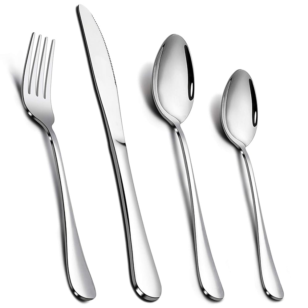 Onader Stainless Steel 24 Piece Cutlery Set for 6 People, Flatware Silverware Set with Knife Fork Spoon, Mirror Finished, Dishwasher Safe