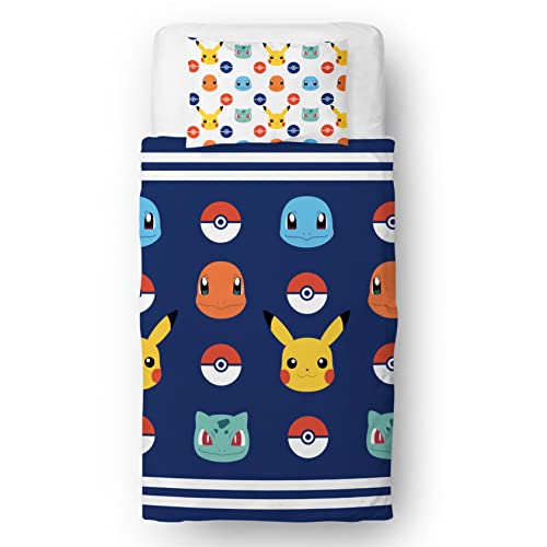 Pokemon Officially Licensed Single Kids Duvet Cover Set, Pikachu Group Design, Reversible 2 Sided Bedding with Matching Pillowcase