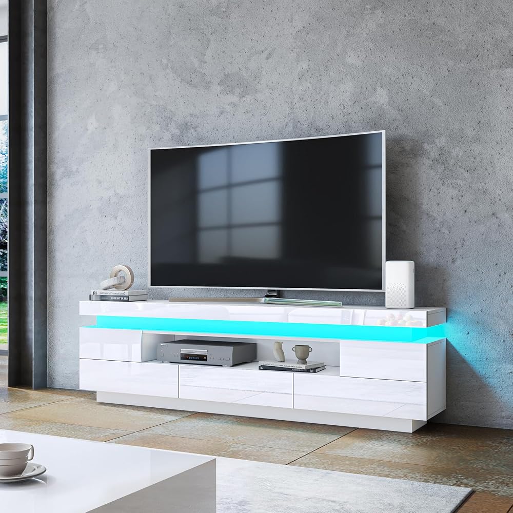 Senvoziii 1500mm TV Stand Cabinet Unit with LED Lights, 5 Drawers