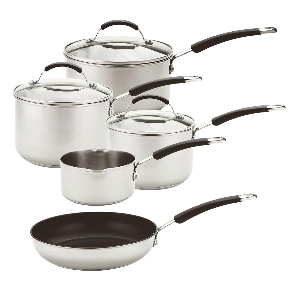 Meyer Accent Spark Induction Hob Pan Set, 6 Piece Stackable Pots and Pans with Universal Lids