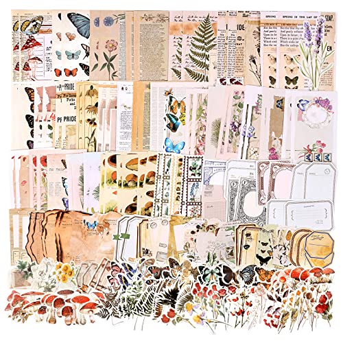 Draupnir 200Pcs Vintage Scrapbooking Stickers Paper Pack, DIY Retro Journaling Scrapbooking Supplies Decorative Stickers Paper Kit for Scrapbook and Bullet Journal - Nature