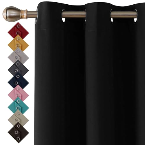 Thermal Insulated Blackout Ring Top Eyelet Curtains for Bedroom Windows, 90x72in, Black, 2 Panels